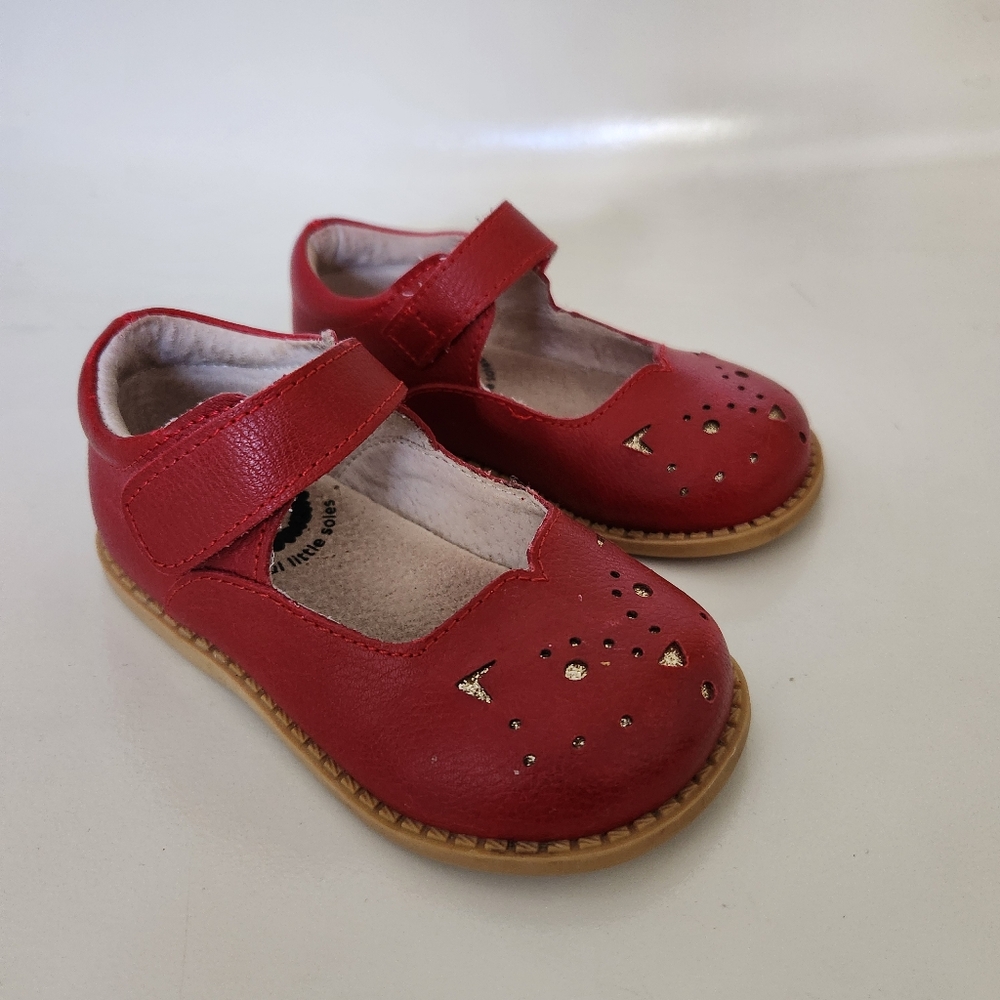 Livie & Luca Red Mary Janes with Gold Cat Cutout Detail- size 6